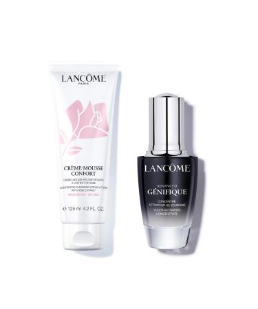 Lanc me Hydrating and Plumpling Skincare Duo - Cr me Mousse Confort Foaming Facial Cleanser 4.2 Fl Oz & G nifique Radiance Boosting Anti-Aging Face Serum 0.67 Fl Oz.