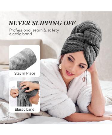 AMZFit Large Microfiber Hair Towel Wrap for Women - Super Absorbent & Anti Frizz, Fast Drying Hair Turban for Long, Thick, Curly Hair - Gray - Buy Online on GoSupps.com