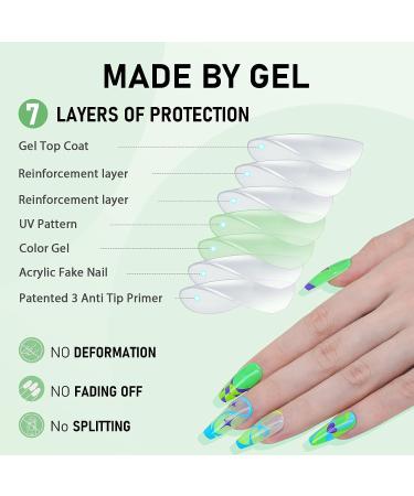 Green Carnival Medium Coffin Press-On Nails - 24pcs Acrylic Fake Nails with Designs for Women & Girls - Buy Online on GoSupps.com