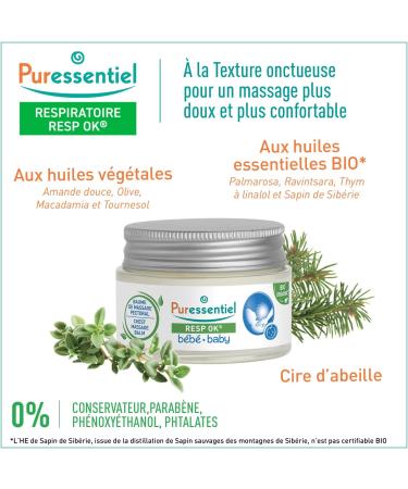 Puressentiel - Baume de Massage Pectoral B b Resp OK - Formule 100% Naturelle pour un Massage Apaisant et R chauffant d s les Premiers Froids 3x30 ml 30 ml (Lot de 3) - Buy Online on GoSupps.com