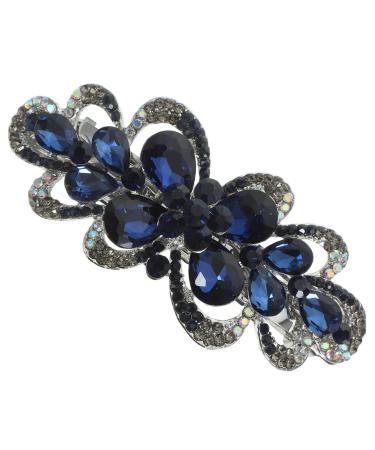 FRCOLOR Flower Crystal Rhinestones Hair Barrettes French Jewelry Hair Clip Luxury Glitter Sparkly Jeweled Hair Clips Fashion Spring Clip for Women Girls Hair Styling Accessories Dark Blue