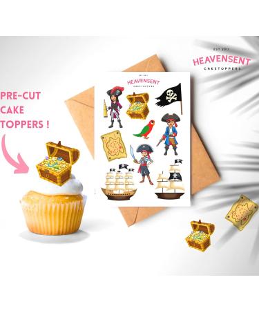 18x Pre-cut Pirate Ship (B) 6cm Edible Thick Wafer Card Standing Cupcake Toppers Birthday Party Cake Decorations Easy - Buy Online on GoSupps.com