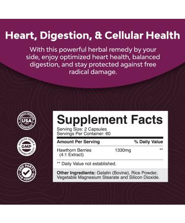 Extra Strength Hawthorn Berry Capsules - 1330mg 4:1 Extract Heart Health Supplement | High Pressure & Cholesterol Support | Non-GMO Polyphenol Formula for Men & Women - Buy Online on GoSupps.com