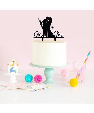 Mr and Mrs Wedding Cake Topper - Groom & Bride With Heavy Gun and Holding Flowers - Funny Gun Theme Wedding/Anniversary/Bridal Shower Cake Topper Funny Wedding Cake Topper (Heavy Gun) - Buy Online on GoSupps.com