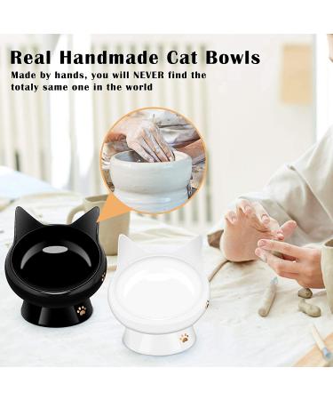 Ceramic Cat Bowls Set - Anti Vomiting, Tilted, Elevated - For Cats and Small Dogs - Protects Pet's Spine - Dishwasher & Microwave Safe - 2 Pack Black-White - Buy Online on GoSupps.com