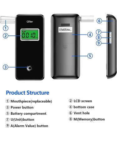 2023 QTlier Professional-Grade Breathalyzer | High-Accurate Alcohol Tester with LCD Display & Temperature | Home/Personal Use (8 Mouthpieces) - Buy Online on GoSupps.com