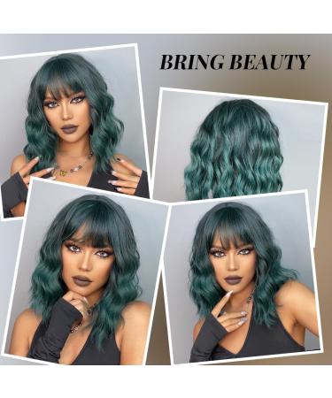 Testar 14 Inch Green Ombre Short Bob Wig with Ponytail - Shoulder Length Synthetic Cosplay Wig for Women | Everyday Colorful Style - Buy Online on GoSupps.com
