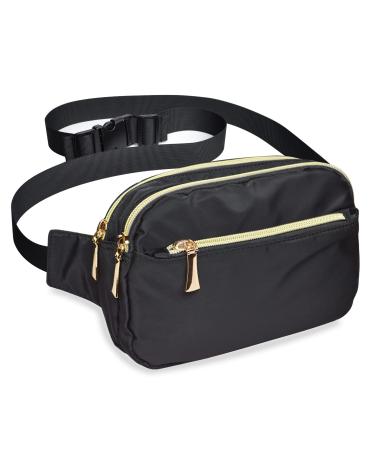 Fanny Packs for Women Men Fashion Plus Size Waist Pack Belt Bag Fanny Pack for Girls Boys with 5 Pockets Adjustable Belt, Cute Bum Bag Hip Bags for Travel Disney Running BLACK FANNY PACK