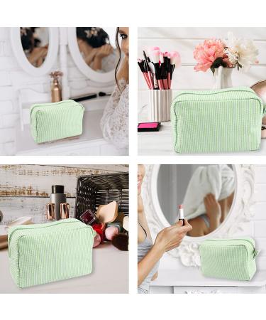 Large Mint Green Seersucker Cosmetic Bag | Makeup Pouch Travel Toiletry Case - Buy Online on GoSupps.com