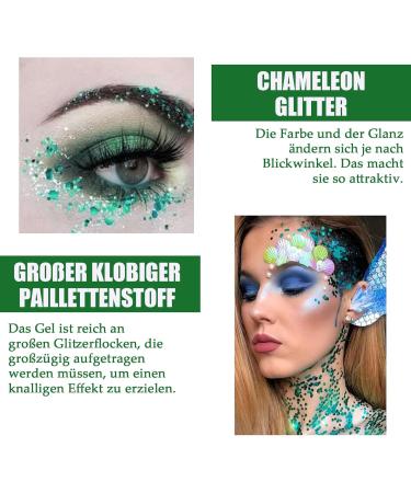  EONFAVE 50ml Mermaid Green Glitter Body Gel Festival Makeup Face Hair Body Nail Powder Holographic Thick Glitter Powder Durable Waterproof - Buy Online on GoSupps.com