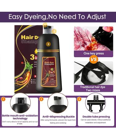 Hair Dye Shampoo 3-in-1 for Instant, 100% Grey Coverage - Herbal Ingredients, Women & Men - 500mL (Purple) - Buy Online on GoSupps.com
