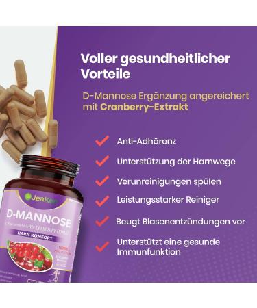 JEKEN D-Mannose Capsules with Cranberry Extract - Natural Antibiotic for Bladder Inflammation - 120 High-Dose Capsules (1 Pack) - Pure D-Mannose Powder - Buy Online on GoSupps.com