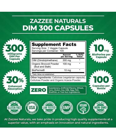 Zazzee Extra Strength DIM 300mg with BioPerine - 100 Vegan Capsules, Pure Organic Broccoli Extract - Non-GMO, 100 Day Supply - Buy Online on GoSupps.com