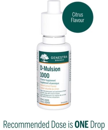Genestra Brands D-Mulsion 1000 IU - Liquid Vitamin D3 - For Healthy Bones & Teeth - Immune Function Support - Non-GMO Gluten Free & Dairy Free - 30 mL - Natural Lemon Flavour - Buy Online on GoSupps.com
