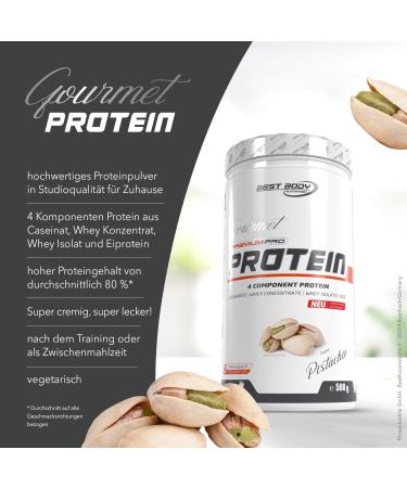Best Body Nutrition Gourmet Premium Pro Protein Shake - Pistachio Flavor | 4 Protein Sources: Caseinate Whey Concentrate Whey Isolate Egg Protein | 500g (1 Pack) - Buy Online on GoSupps.com