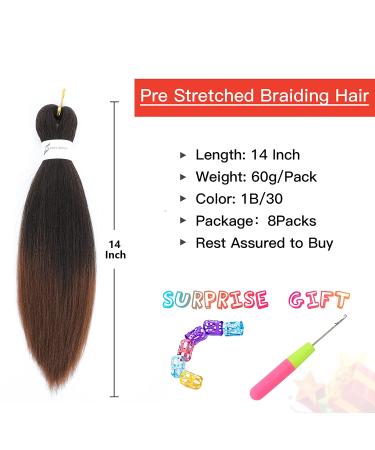 14 Inch Pre Stretched Braiding Hair 8 Packs Yaki Texture Professional Crochet Hair - Itch Free, Hot Water Setting, Short Synthetic - 1B/30 Color - Buy Online on GoSupps.com