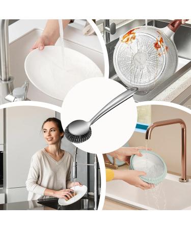 Besreey Metal Scrubbers for Cleaning Dishes - Ergonomic Steel Dish Scrubber Steel Wool Scrubber - Portable Stainless Steel Scouring Pads Metal Sponge Scrubber for Pots Pans Cookware Bakeware Long Brush - Buy Online on GoSupps.com