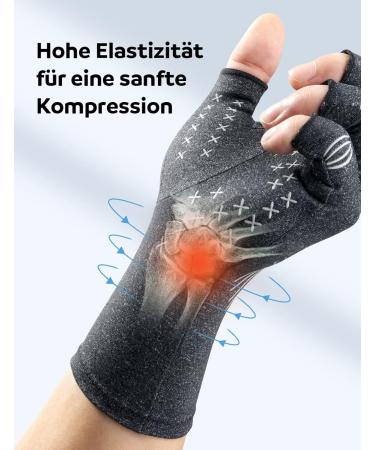 Freetoo Copper Infused Arthritis Gloves - Fingerless Compression for Pain Relief | Best for Carpal Tunnel RSI and Knitting - Unisex Gray - Buy Online on GoSupps.com
