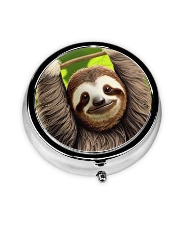 Cute Slothround Pill Box 3 Compartment Round Pill Box Organizer Portable Travel Pill Box for Traveling.