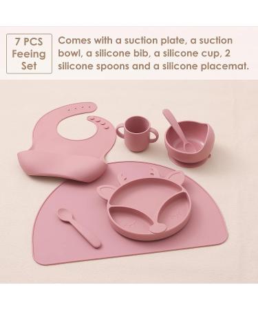 ROCCED Silicone Baby Feeding Set - Toddler Dish Set with Suction Plates, Spoons, Bowls, Bibs, Cups & Placemat - Baby Led Weaning Supplies for First Stage Solid Food Eating - 6M+ (Pale Mauve) - Buy Online on GoSupps.com