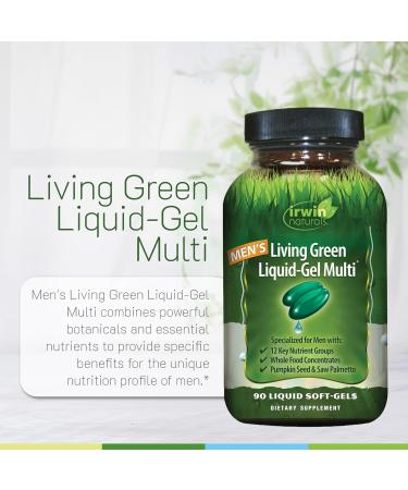Irwin Naturals Men's Living Green Liquid-Gel Multi - 70 Essential Nutrients, Full-Spectrum Vitamins, Wholefood Blend - Targeted Adrenal & Brain Support - 120 Liquid Softgels (Pack of 3) - Buy Online on GoSupps.com