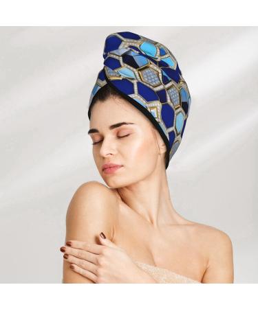 Blue Hexagon & Diamond Coral Velvet Dry Hair Cap | Travel Pool & Bath Use - Buy Online on GoSupps.com