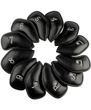 Customizable 12pcs Thick Synthetic Leather Golf Iron Head Covers Set - Universal Fit for Callaway, Ping, Taylormade, Cobra - Black/Silver - Craftsmangolf.com - Buy Online on GoSupps.com