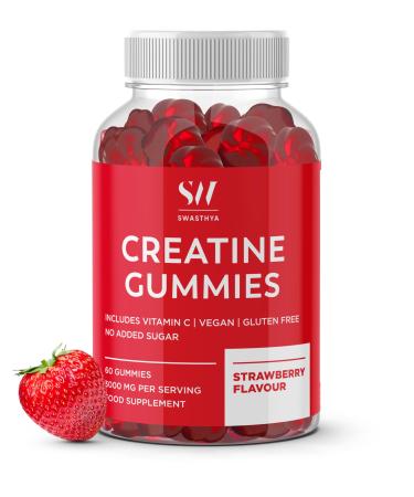 SW Creatine Gummies - Strawberry Flavour - Zero Added Sugars - 3000mg Creatine Monohydrate for Superior Muscle Growth & Fast Recovery Vitamin C - Pre Workout Supplement Gluten Free and Vegan