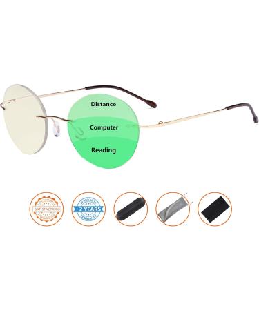 Buy CessBlu Rimless Progressive Reading Eyeglasses - Round Multifocus Blue Light Blocking for Women Gold 1.75x - International Shipping Available - Buy Online on GoSupps.com