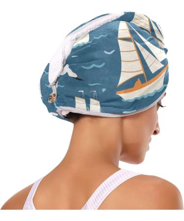 Super Absorbent Sailing Ship Seagull Hair Towel 2 Pack Quick Dry Hair Turbans for Women & Girls - Buy Online on GoSupps.com