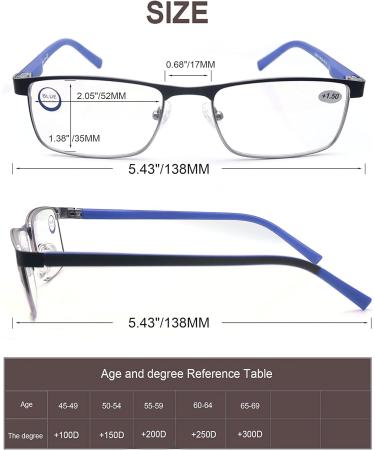 MODFANS 3 Pack Reading Glasses for Men & Women - Blue Light Filter Metal Frame Rectangle Style Stainless Steel - Red Blue Brown +1.50 - Buy Online on GoSupps.com