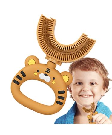 Generic U-shaped toothbrush for U-shaped toothbrush U-shaped toothbrush in the form of a cartoon tiger in a U-shape-brush head made of soft silicone 360-degree training