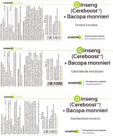 Ginseng Cereboost & Bacopa Monnieri Capsules | Enhance Memory Concentration & Cognitive Performance | 423 mg | International Shipping Available - Buy Online on GoSupps.com