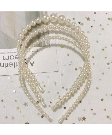 Minzaos Pearl Headband Set - 3 Pcs White Faux Pearl Hairbands for Bridal & Wedding Hair Accessories - Buy Online on GoSupps.com