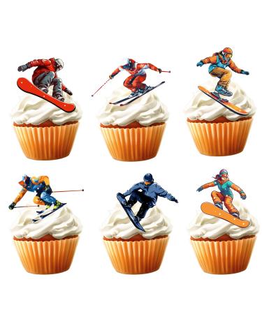 18pcs Ski Cupcake Toppers for Men Women Skiers Snowboard Cake Decor Winter Sport Skiing Snow Party Supplies Ski Themed Birthday Party Decorations