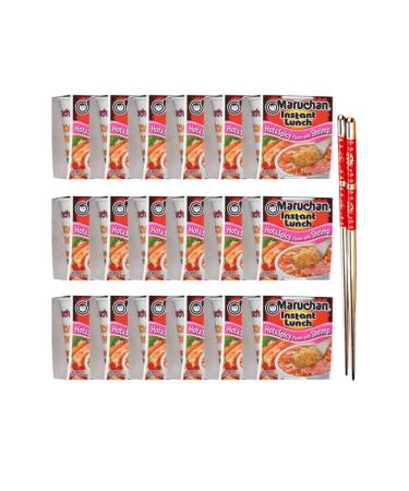 Ja Cor Instant Lunch Ramen Noodles Hot and Spicy with Shrimp Flavor Cup Noodle Soup Bowl 2.25 oz. Bulk Pack Bundle with 1-Set of Reusable Stainless Steel Chopsticks (18 Individual Packs)