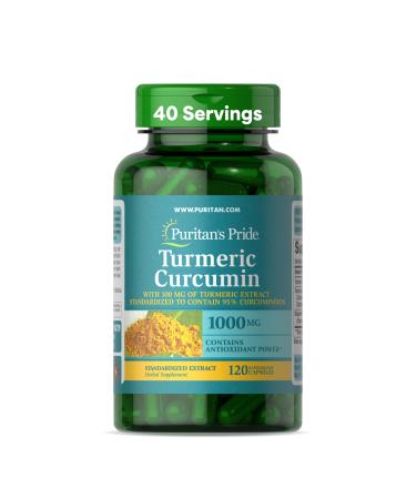 Puritan's Pride Turmeric Curcumin 1000mg Standarized to 95% Cucuminoids Herbal Dietary Supplement for Antioxidant Health 120 Rapid Release Capsules 120 Count (Pack of 1)