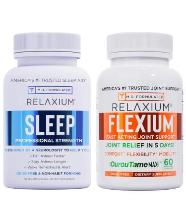 Relaxium Sleep & Joint Relief Bundle Melatonin & Ashwagandha Sleep Aid + CurcuTame & Glucosamine Chondroitin 60 Capsules Each Drug-Free Support for Sleep & Joint Health