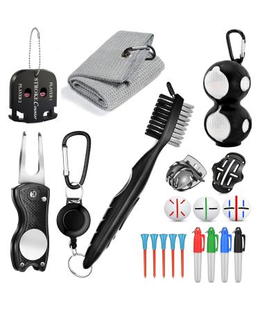 Golf Cleaning Kit (16 in 1) Golf Towel Cleaning Brush Divot Repair Tool Golf Ball Alignment Kit Score Counter Golf Ball Holder & Tee Golf Accessories Make Perfect Golf Gifts for Men or Women! - Buy Online on GoSupps.com