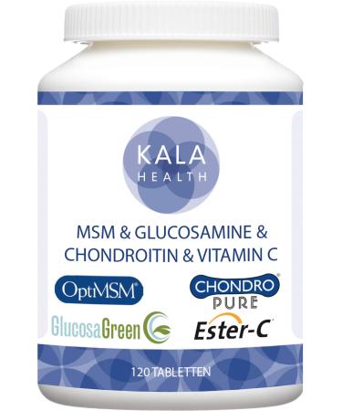 KALA HEALTH-120 tablets with Optimsm (methylsulfonylmethane) glucosagreen (glucosamine) chondropure (chondroitin) and Ester-C (vitamin C) highly dose free of auxiliary substances such as magnesium stearate and silicon dioxide