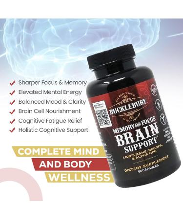 BUCKLEBURY Brain and Memory Supplements with Bacopa & Alpha GPC - Nootropic Brain Capsules for Cognitive Support Focus & Mental Clarity - Memory and Focus Pills for Women & Men - Vegan 60 Capsules - Buy Online on GoSupps.com