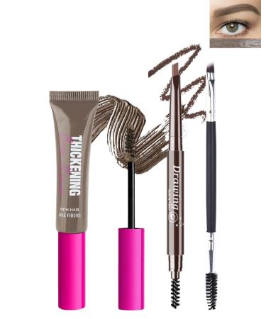 Tinted Brow Gel Kit-1 Brown Tinted Eyebrow Mascara Gel & 1 Eyebrow Pencil Dark Brown Waterproof Thickening Long Lasting Transfer-Proof Brow Glue Fill Shaping Eyebrow with Brow Tool & Brush-Set 5 Set 5 Cool Ash Brown