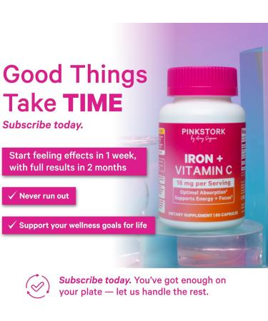 Pink Stork Iron for Women 18 mg Non-Constipating Iron Bisglycinate + Vitamin C for Optimal Absorption Energy Focus & Oxygen Supply PMS Pregnancy Postpartum & Perimenopause - 60 Capsules 60 Count (Pack of 1) - Buy Online on GoSupps.com