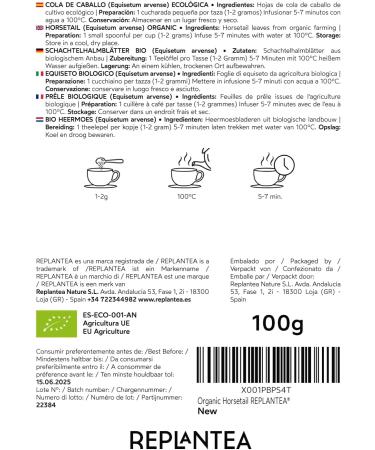 Horsetail Tea Organic 100g (50 Cups) | Horsetail Organic Herbal Leaf Tea | Equisetum Arvense REPLANTEA - Buy Online on GoSupps.com