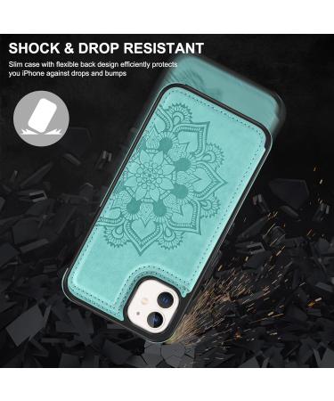 Bizzib for iPhone 11 Case Leather Wallet with Card Holder Flip Cover Kickstand Card Slots Double Magnetic Clasp Shockproof Heavy Duty Protective Case for iPhone 11-Floral Green Flower Green - Buy Online on GoSupps.com