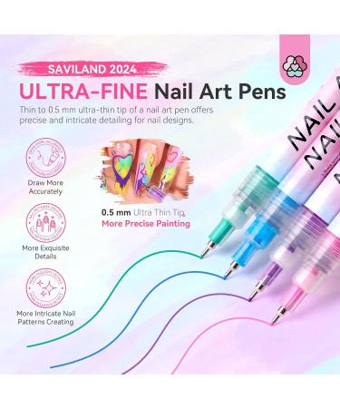 SAVILAND Nail Art Pens Set - 12 Colors 0.5MM Quick Drying Acrylic Nail Polish Markers for DIY Nail Art Design & Graffiti - Buy Online on GoSupps.com