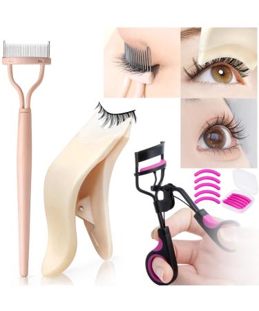 3 in 1 Eyelash Application Tool Kit Eyelash Curler Lash Clip Tweezers Lash Comb Eyelashes Mascara Separator Curler Eye Makeup Tool 3Pcs Eyelashes Buddy Set Convenient to Wear Lashes