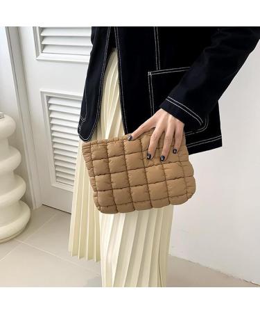 Stylish Puffy Quilted Makeup Bag | 2024 Fashion Travel Cosmetic Pouch - Large Clutch for Women & Girls in Black White Pink Brown - Buy Online on GoSupps.com