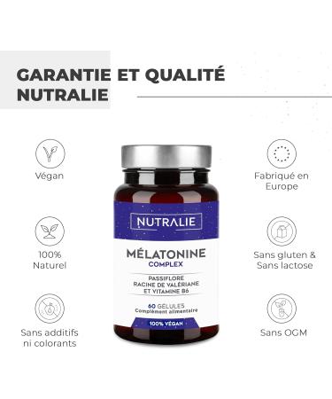 Strong and Powerful Melatonin - Fast Action on Sleep - Better Sleep Night & Jetlag - Improves Sleep Quality - Melatonin Valerian Fleur Passion Vitamin B6-60 Capsules NUTRALIE - Buy Online on GoSupps.com
