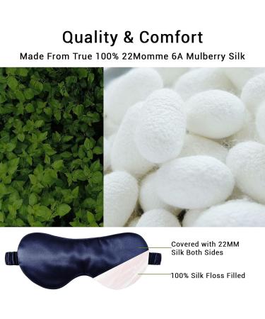 LaCourse 100% Genuine 22Momme Mulberry Silk Eye Mask - Navy Blue - Comfortable & Blackout Sleep Mask - Elasticated Band - Pure Silk Filler - Internal Liner - Gift Set - Buy Online on GoSupps.com